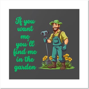 Cartoon design of a male gardener with humorous saying Posters and Art